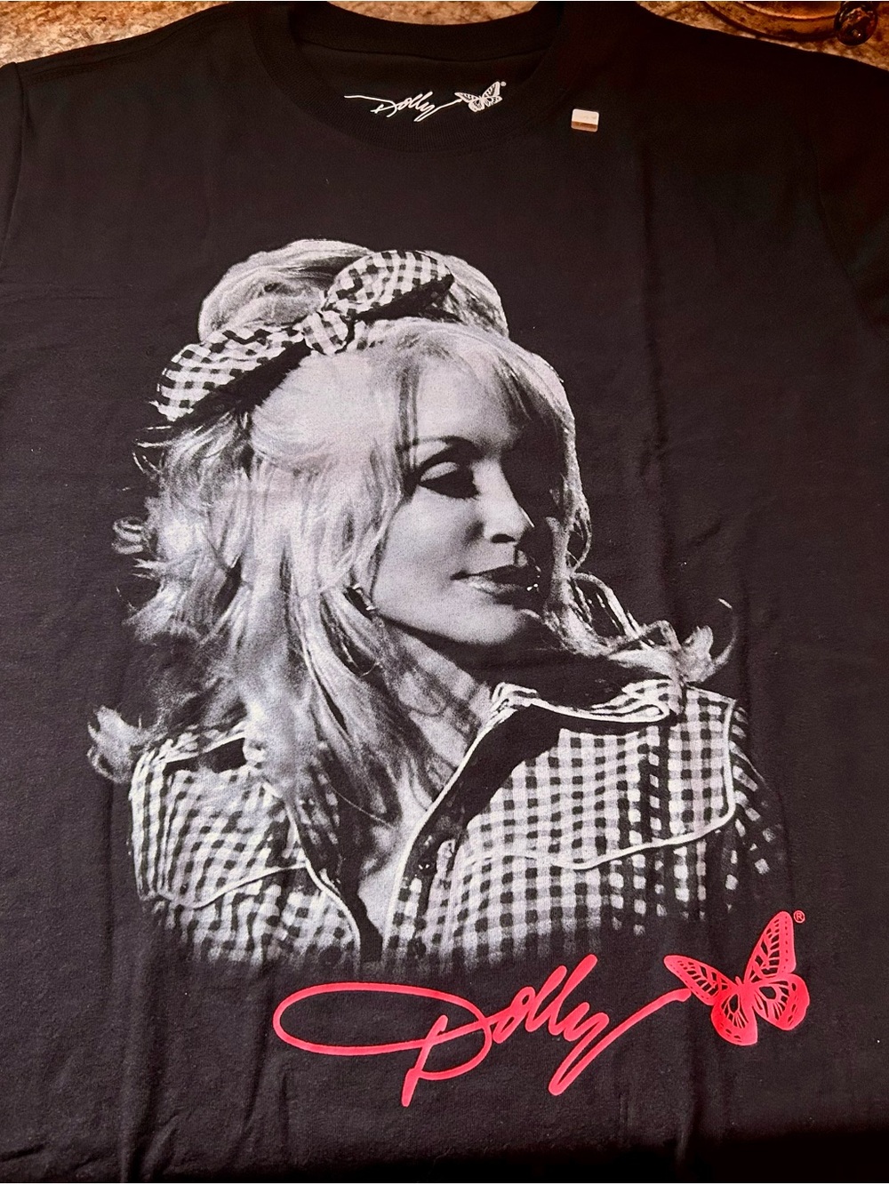 Dollcake Black Tee with Pink Script & Butterfly
